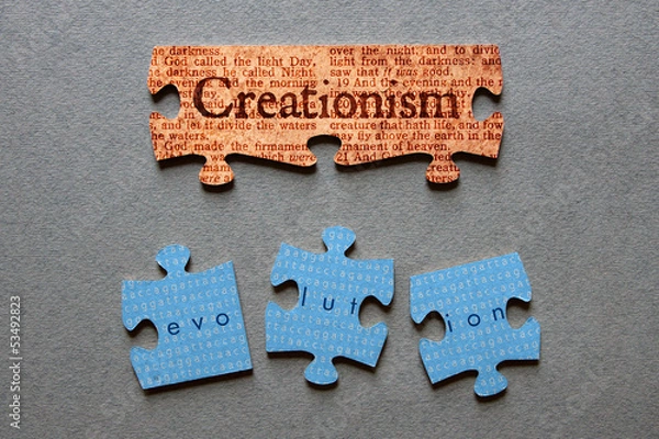 Fototapeta Dopasowanie kreacjonizmu i niedopasowana ewolucja Jigsaw