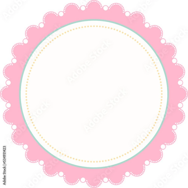 Fototapeta pink scallop round frame with blank template on transparent background illustration, circle border, sticker png, clip art