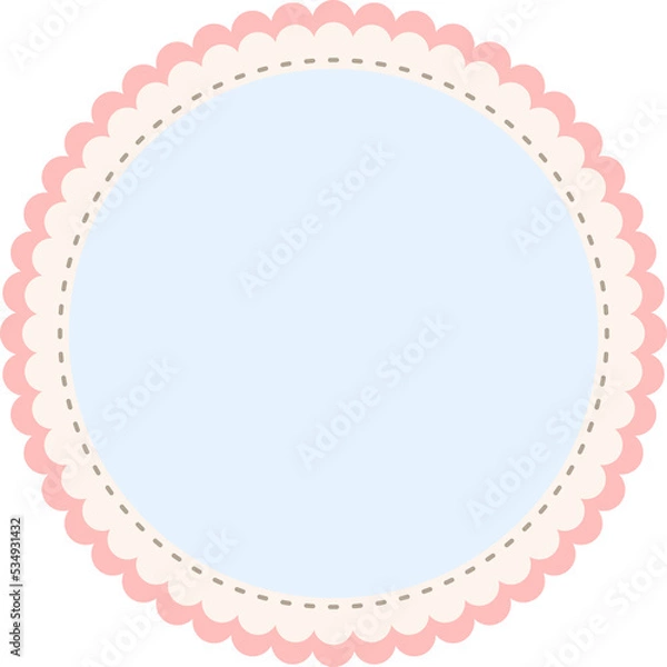 Fototapeta pink ,cream,blue scallop round frame with blank template on transparent background illustration, circle border, sticker png, clip art