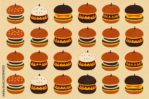 Fototapeta Halloween background for fast food with pumpkin burgers