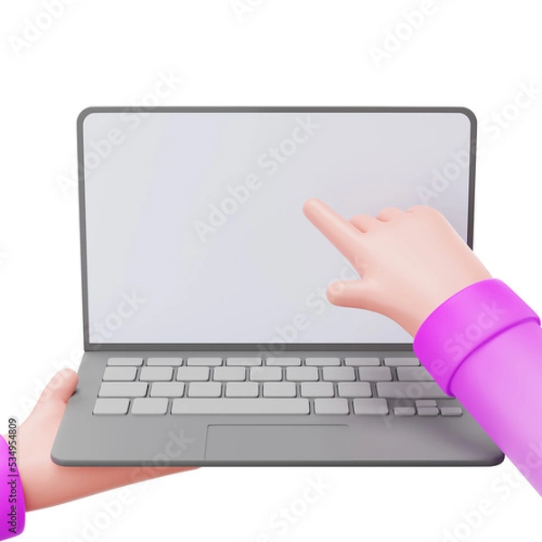 Obraz 3D hands with laptop, 3D rendering illustration