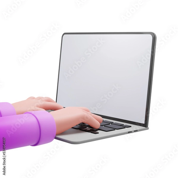 Obraz 3D hands with laptop, 3D rendering illustration