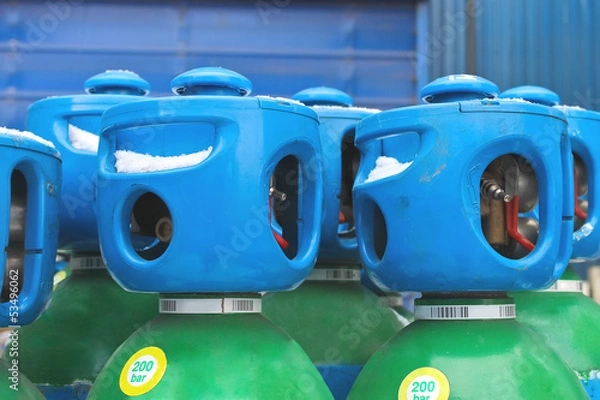 Obraz Cylinders with argon in stock industrial enterprises