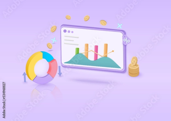 Fototapeta 3d financial report chart. new idea icon. Excellent business graph goal for bank, investment, data analysis proactive.
