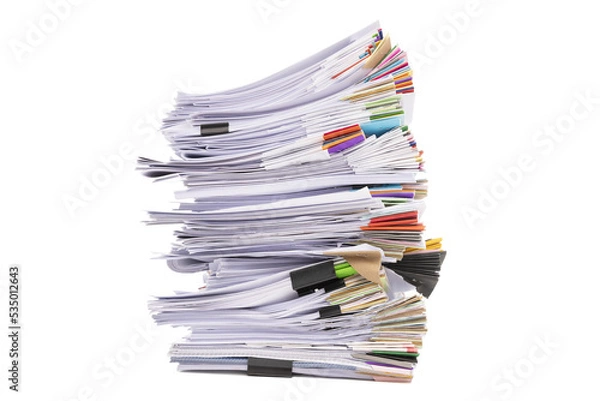 Fototapeta Stack of business documents papers isolated on white background