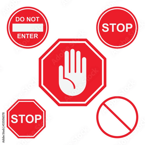 Fototapeta set of the restricted and dangerous vector sign isolated.illustration of traffic road and stop symbol,warning and attention.