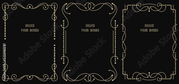 Fototapeta Set of vintage victorian frames made of bones and creepy eyes. Good for Halloween, Dia de Muertos holiday decoration. Template for menu, poster, invitation etc