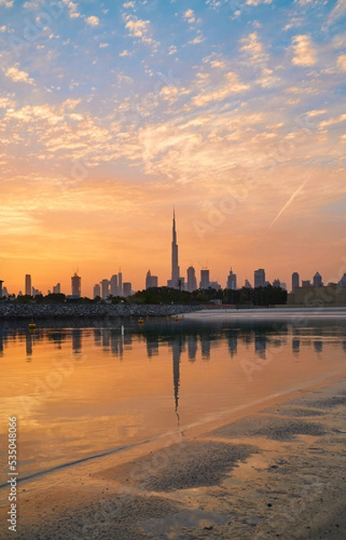 Obraz Dubai downtown reflection on the surface of the sea