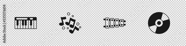 Obraz Set Music synthesizer, note, tone, Xylophone and Vinyl disk icon. Vector