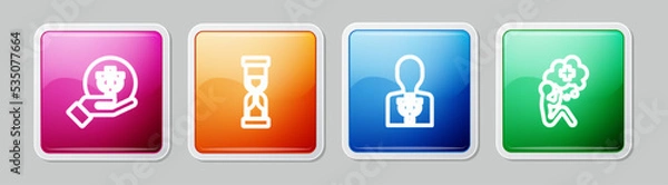 Fototapeta Set line Psychology, Psi, Old hourglass, and Helping hand. Colorful square button. Vector
