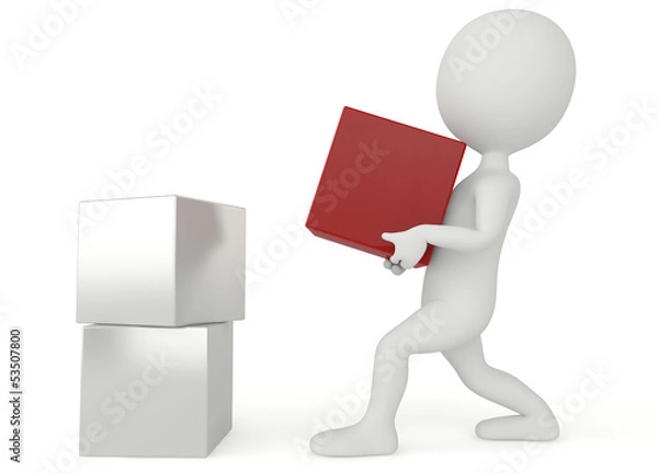 Obraz 3d humanoid character hold a red box