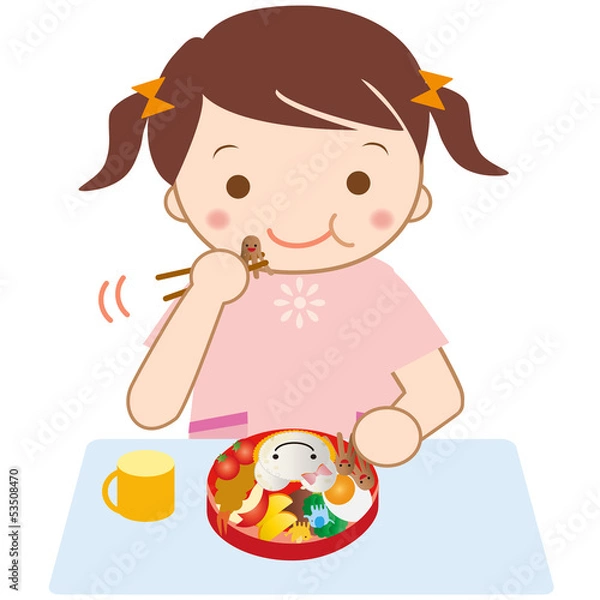 Fototapeta お弁当を食べる子ども