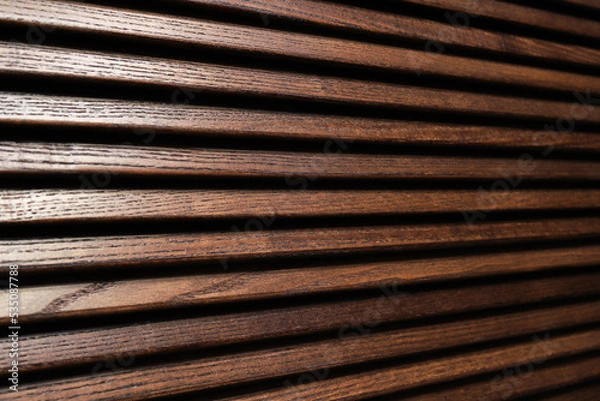 Fototapeta Dark wooden blinds close-up texture