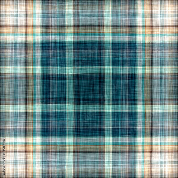 Obraz Teal rustic coastal beach house check fabric tile. Seamless sailor flannel textile gingham repeat swatch.