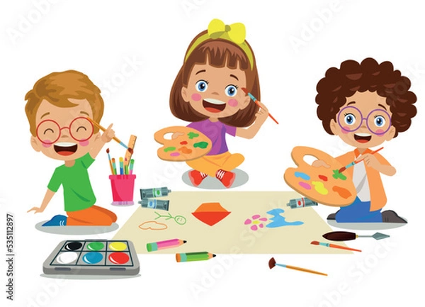 Fototapeta cute kids painting in class