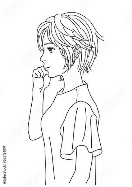 Fototapeta ボブカットの女性の横側を描いたイラストです。