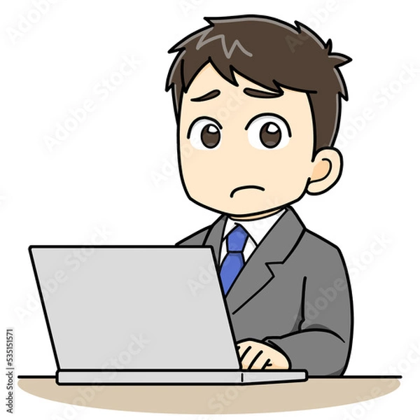 Fototapeta パソコンの前で浮かない表情をするビジネスマン