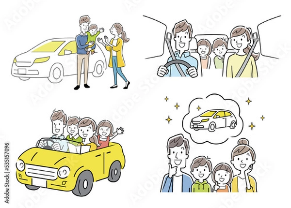 Fototapeta ベクターイラスト素材：車と家族セット
