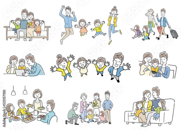 Fototapeta ベクターイラスト素材：笑顔の家族、家族セット
