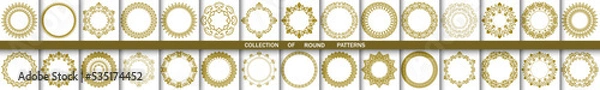 Obraz Vintage set of vector round elements. Different golden and white elements for design frames, cards, backgrounds and monograms. Classic patterns. Set of vintage patterns