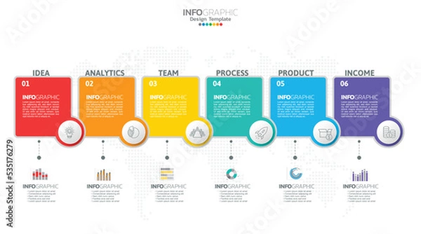 Obraz Timeline infographic vector with 6 steps can be used for workflow layout diagram annual report web design.