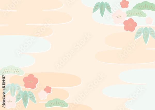 Fototapeta 松竹梅 イラスト 装飾 背景素材 ガーリー 明るい