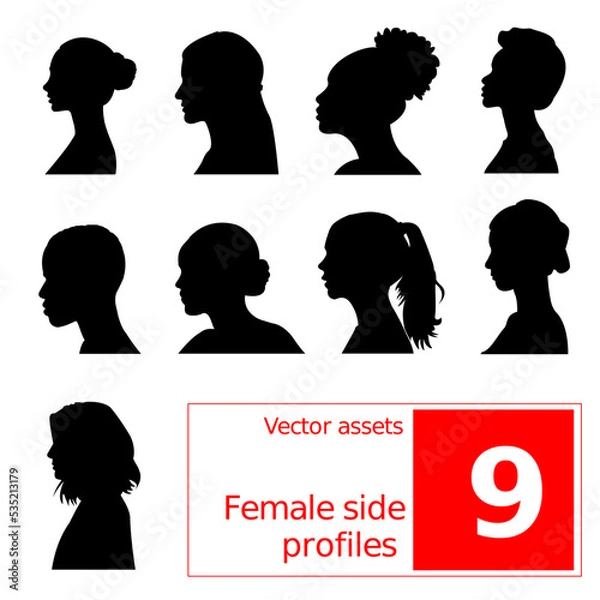 Obraz Female side profile vector illustration set