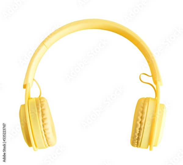 Fototapeta Yellow headphones or earphone wireless computer isolated on a blank background.