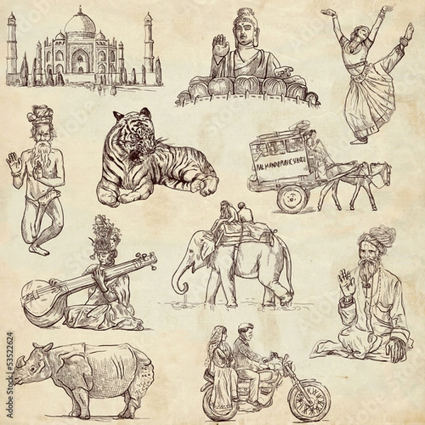 Fototapeta Indian collection - full sized hand drawings