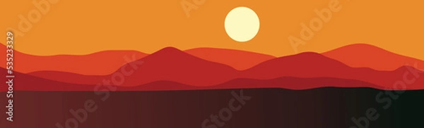 Obraz vector ilustration of landscape nature in sunset. with view a mountain.for background or banner.