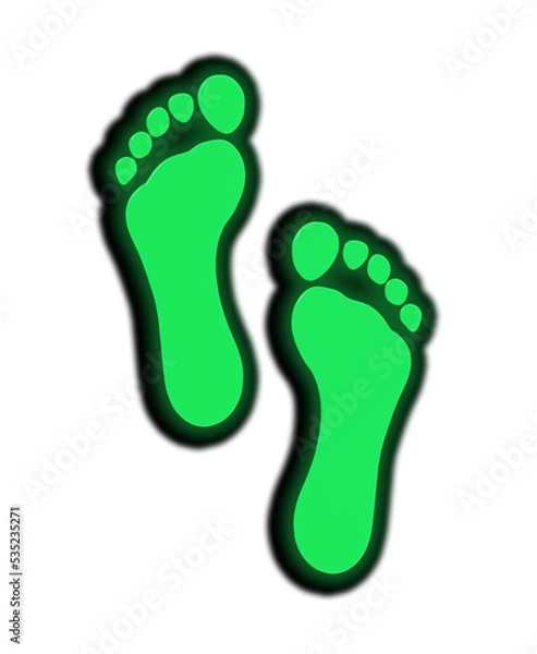 Fototapeta two green glass bare traces. bare trail close-up. isolated footprint. 3D image. 3D visualization.