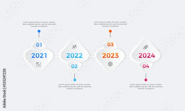 Fototapeta Modern timeline four steps infographics design, Timeline Infographic label design template with icon