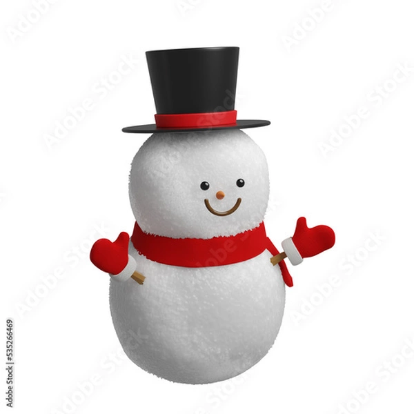 Obraz 3D Rendering cute snowman for Merry Christmas isolated on the white background with selection clipping path