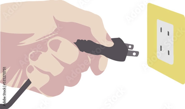 Obraz コンセントにプラグを挿入するリアルな手のベクターイラスト1
