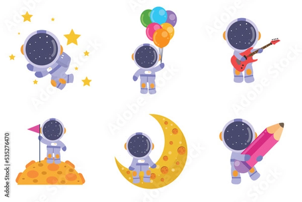 Fototapeta bundle set attractive astronaut collection