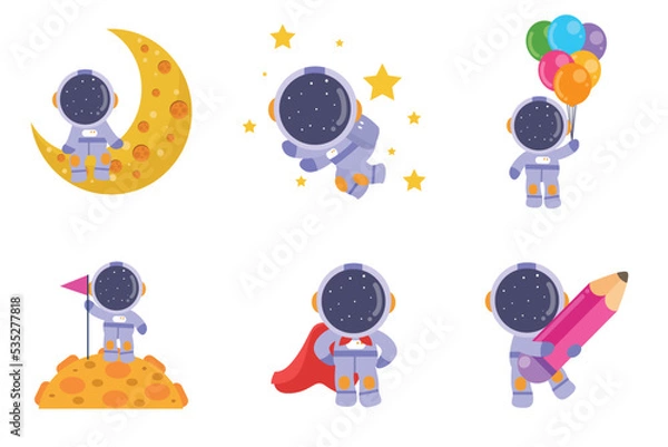 Fototapeta bundle set adorable astronaut collection
