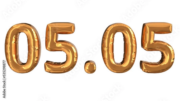 Fototapeta 3d rendering of gold foil balloons at event 05.05, suitable for advertising content