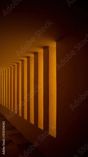 Fototapeta interior of the gilardi house of the famous architect luis barragan, play of lights and shadows oranges corridor or corridor