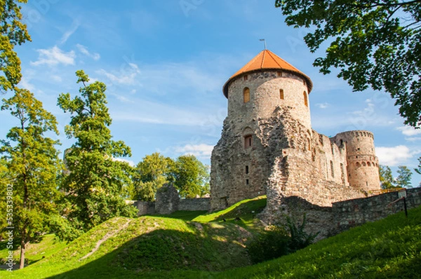 Fototapeta Ruins of the ancient castle in old town of Cesis. There was a residence of the Livonian order in the middle ages, Latvia