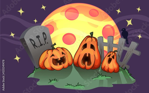 Obraz Halloween pumpkins sing in the graveyard