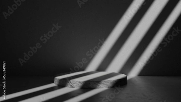 Fototapeta 3D image of Concrete podium with lines of light, placed in the shadow
