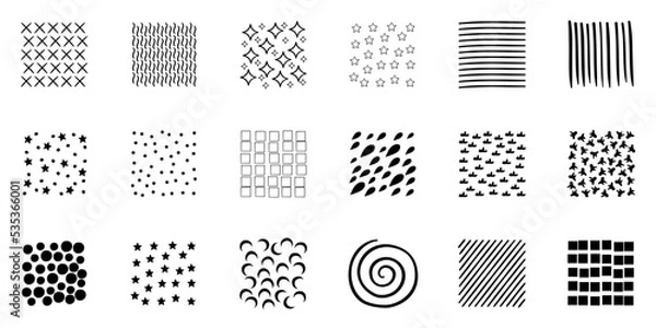 Obraz Abstrakcyjne elementy graficzne w minimalistycznym stylu. Zestaw ręcznie rysowanych elementów do tworzenia wzorów, zaproszeń, postów w mediach społecznościowych, plakatów, kartek.