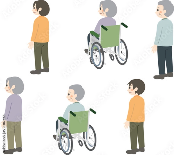 Fototapeta 高齢者　介護士　斜め後ろから　セット