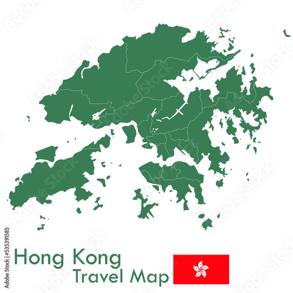 Obraz Map - The green Hong Kong map divides each city and its territories separately.