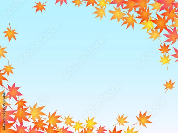 Fototapeta もみじのフレーム④ななめ_舞う_水色背景