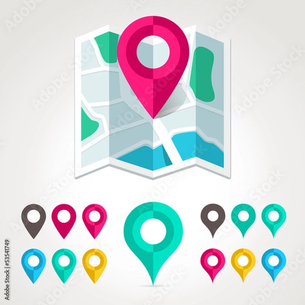 Fototapeta Map markers and flat map icon