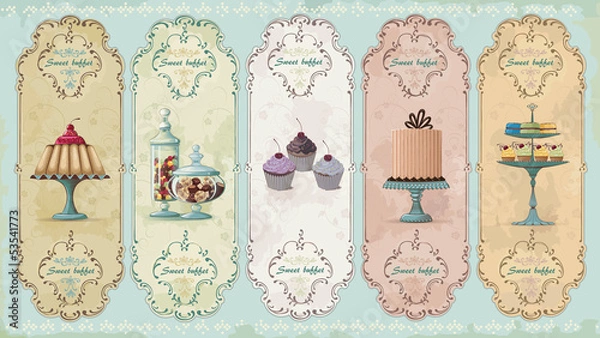 Fototapeta Zestaw starych etykiet z ciastami