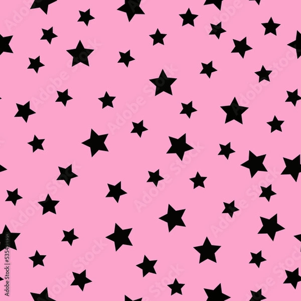 Fototapeta Simple seamless star pattern. pink background, black  stars. vector texture. fashionable print for textiles, wallpaper and packaging.	