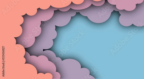 Fototapeta pastel colored clouds on blue background, banner, poster, paper cutting idea for website and product promotion background.