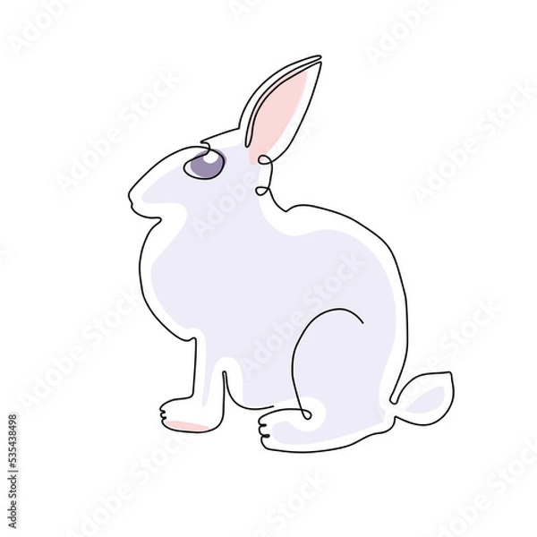 Fototapeta Cute rabbit silhouette with ears in minimal style for spring greeting card design and web banner. Editable stroke. Line vector illustration